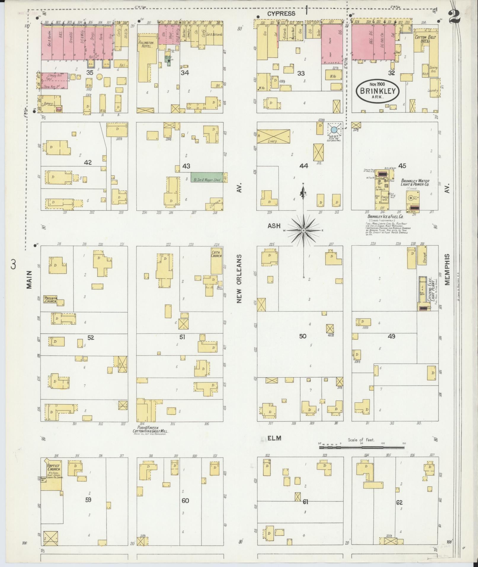 Sanborn Fire Insurance Map from Brinkley, Monroe County, Arkansas (1900), Sheet #0002 - Historic Sanborn Fire Insurance Map Print, vintage old map wall art, antique decor, genealogy gift, Arkansas Arkansas map