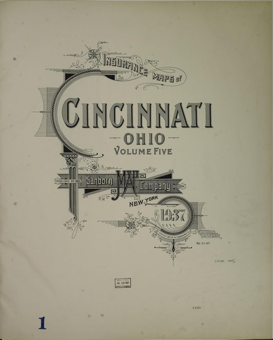 Sanborn Fire Insurance Map from Cincinnati, Hamilton County, Ohio (1937), Sheet #0001 - Complete Map Set gallery image, historic Sanborn map, vintage wall art, Ohio Ohio