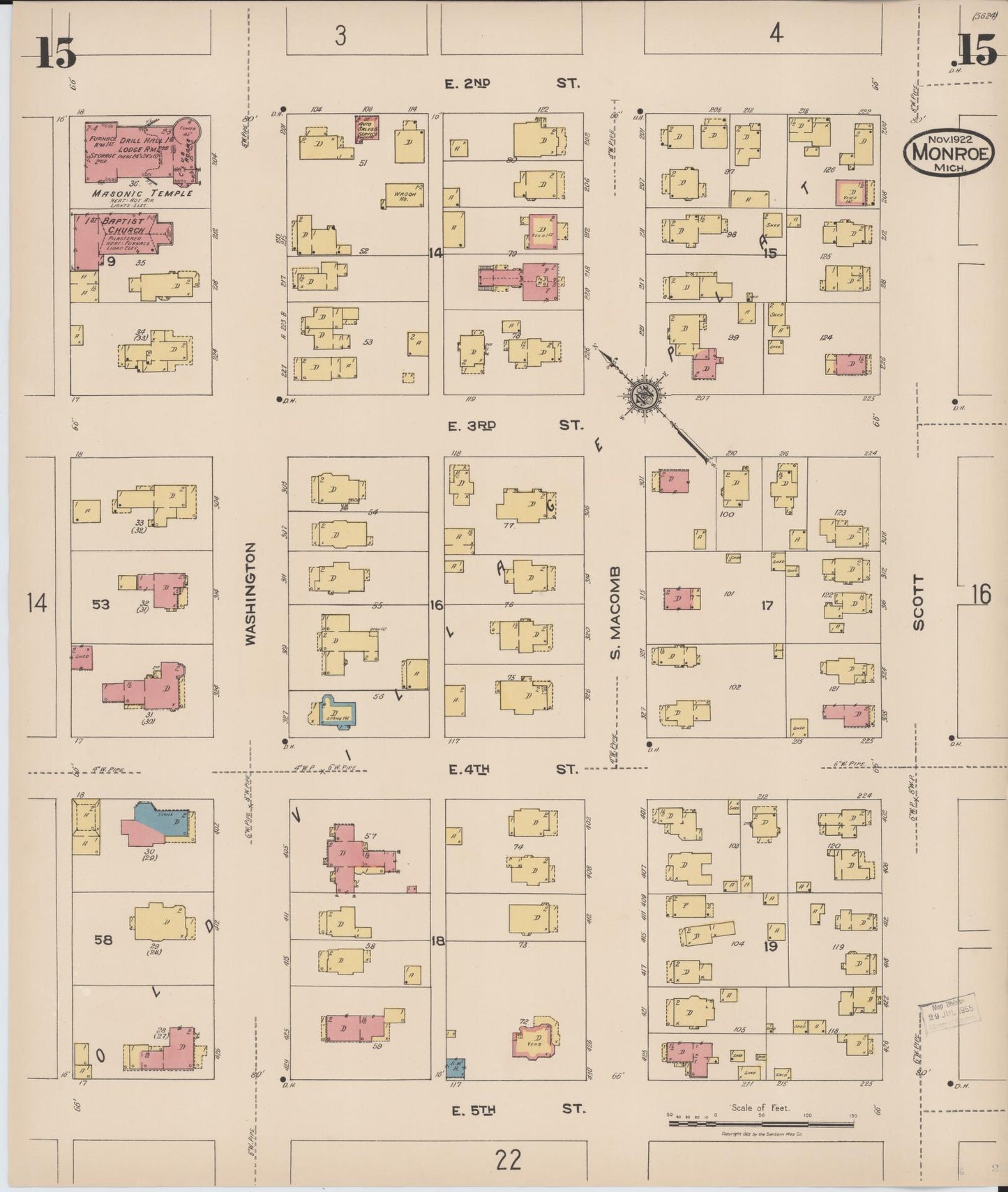 Sanborn Fire Insurance Map from Monroe, Monroe County, Michigan (1922), Sheet #0015 - Complete Map Set gallery image, historic Sanborn map, vintage wall art, Michigan Michigan