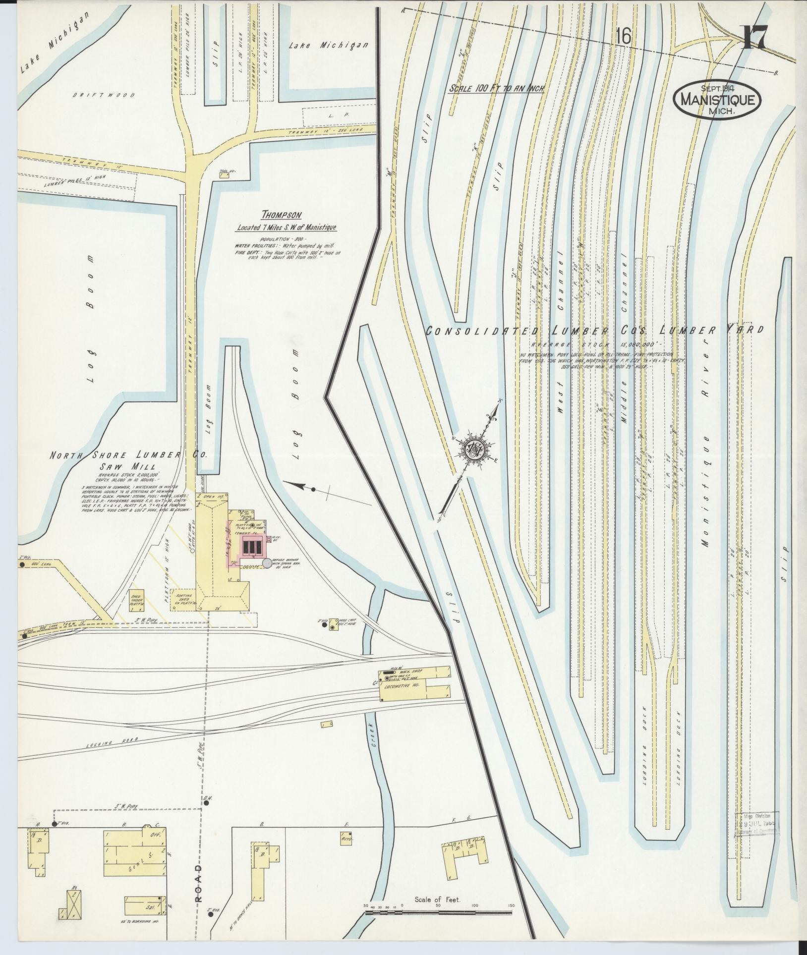 Sanborn Fire Insurance Map from Manistique, Schoolcraft County, Michigan (1914), Sheet #0017 - Complete Map Set gallery image, historic Sanborn map, vintage wall art, Michigan Michigan