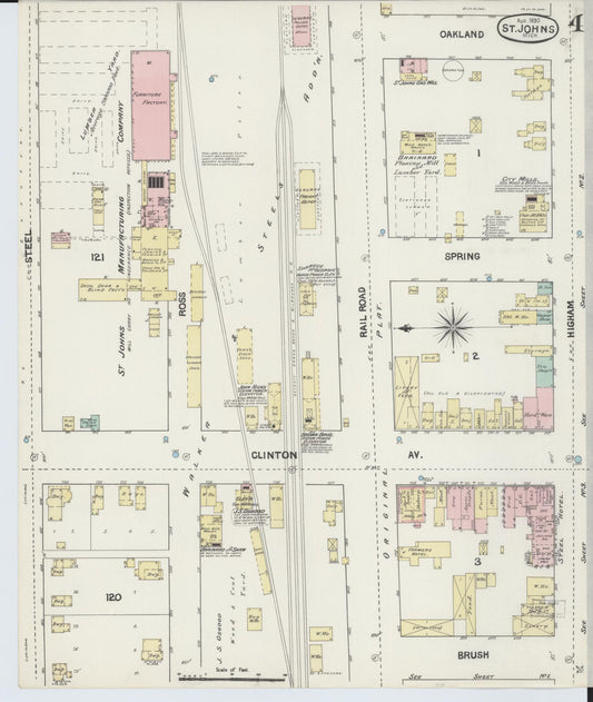Sanborn Fire Insurance Map from Saint Johns, Clinton County, Michigan (1890), Sheet #0004 - Historic Sanborn Fire Insurance Map Print, vintage old map wall art, antique decor, genealogy gift, Michigan Michigan map