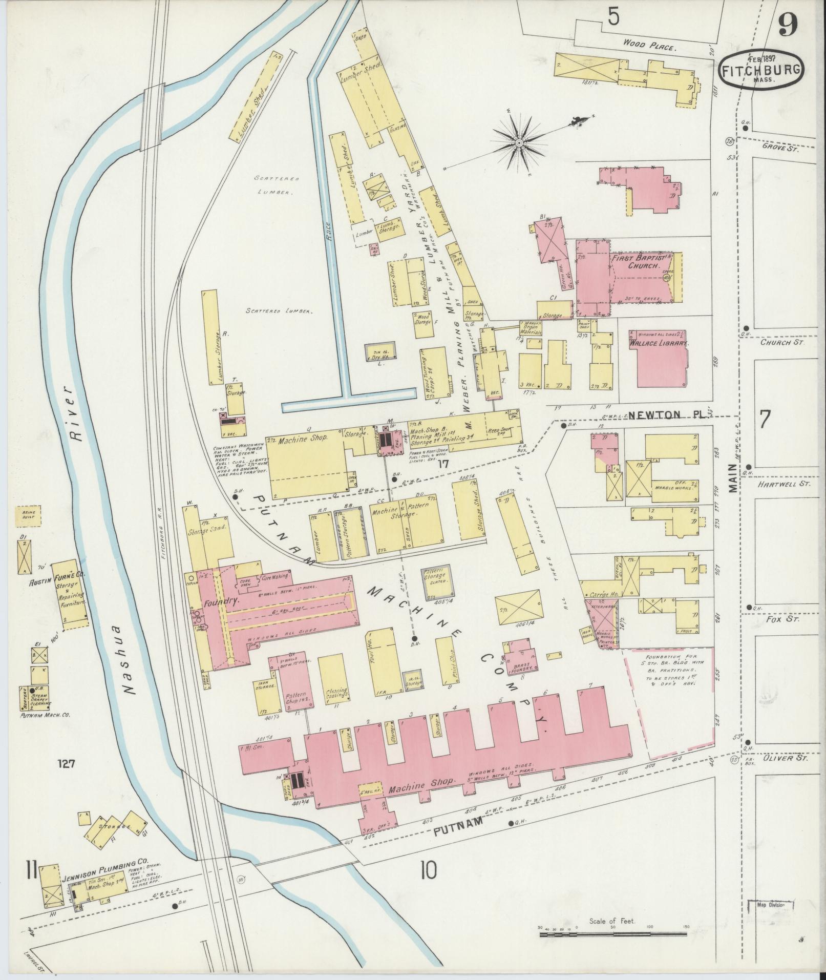 Sanborn Fire Insurance Map from Fitchburg, Worcester County, Massachusetts (1897), Sheet #0009 - Complete Map Set gallery image, historic Sanborn map, vintage wall art, Massachusetts Massachusetts