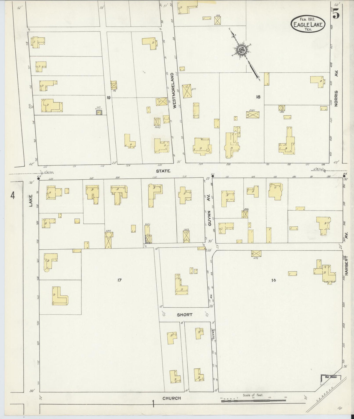 Sanborn Fire Insurance Map from Eagle Lake, Colorado County, Texas (1912), Sheet #0005 - Complete Map Set gallery image, historic Sanborn map, vintage wall art, Texas Texas