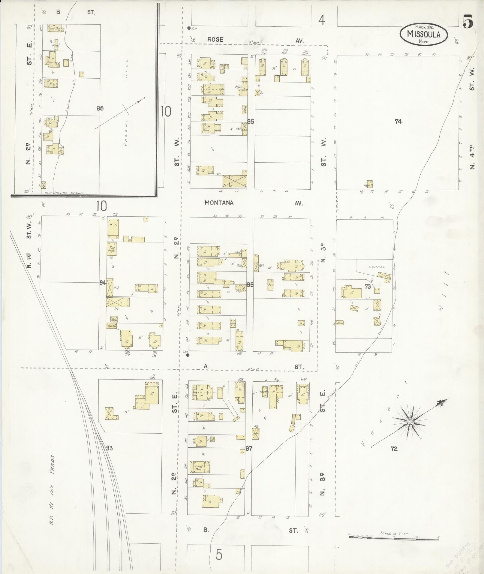 Sanborn Fire Insurance Map from Missoula, Missoula County, Montana (1902), Sheet #0005 - Historic Sanborn Fire Insurance Map Print, vintage old map wall art, antique decor, genealogy gift, Montana Montana map