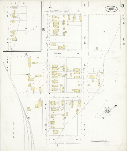 Sanborn Fire Insurance Map from Missoula, Missoula County, Montana (1902), Sheet #0005 - Historic Sanborn Fire Insurance Map Print, vintage old map wall art, antique decor, genealogy gift, Montana Montana map