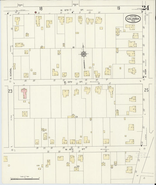 Sanborn Fire Insurance Map from Columbia, Maury County, Tennessee (1914), Sheet #0024 - Historic Sanborn Fire Insurance Map Print, vintage old map wall art, antique decor, genealogy gift, Tennessee Tennessee map