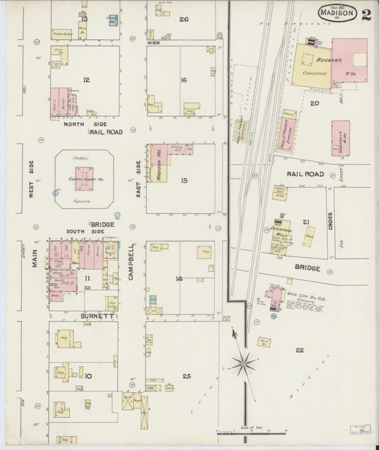 Sanborn Fire Insurance Map from Madison, Morgan County, Georgia (1890), Sheet #0002 - Historic Sanborn Fire Insurance Map Print, vintage old map wall art, antique decor, genealogy gift, Georgia Georgia map