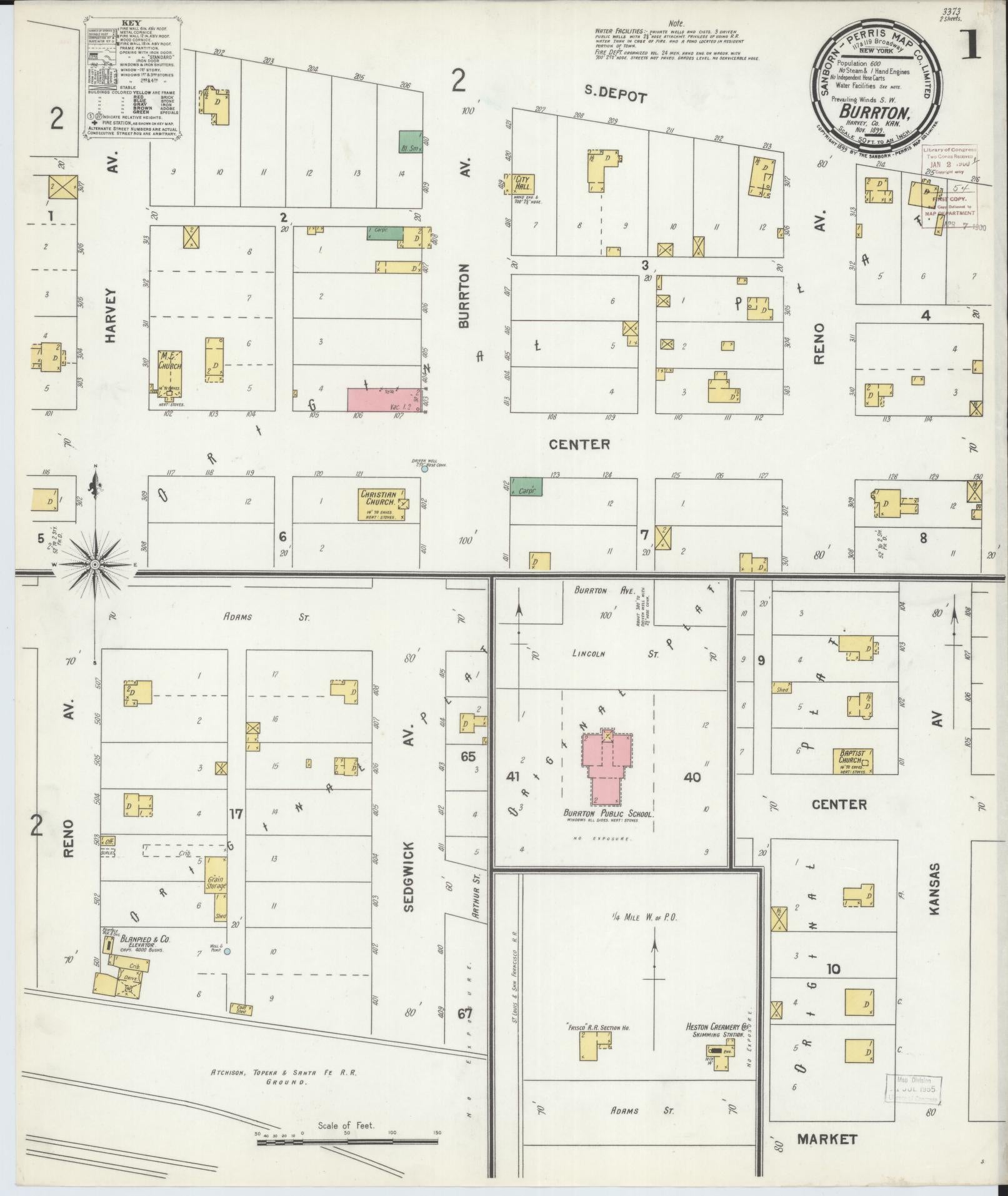 Sanborn Fire Insurance Map from Burrton, Harvey County, Kansas (1899), Sheet #0001 - Complete Map Set gallery image, historic Sanborn map, vintage wall art, Kansas Kansas