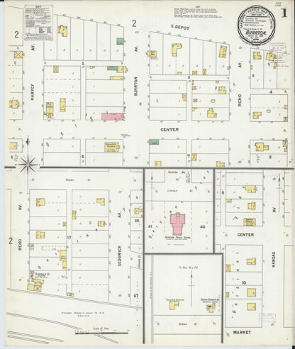 Sanborn Fire Insurance Map from Burrton, Harvey County, Kansas (1899), Sheet #0001 - Complete Map Set gallery image, historic Sanborn map, vintage wall art, Kansas Kansas