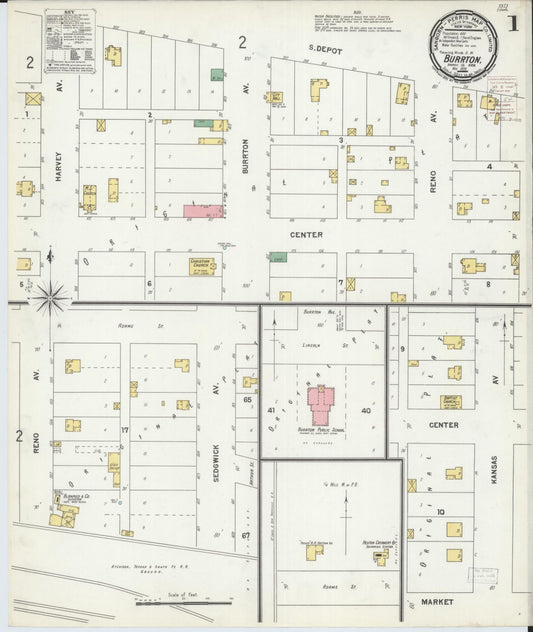 Sanborn Fire Insurance Map from Burrton, Harvey County, Kansas (1899), Sheet #0001 - Complete Map Set gallery image, historic Sanborn map, vintage wall art, Kansas Kansas