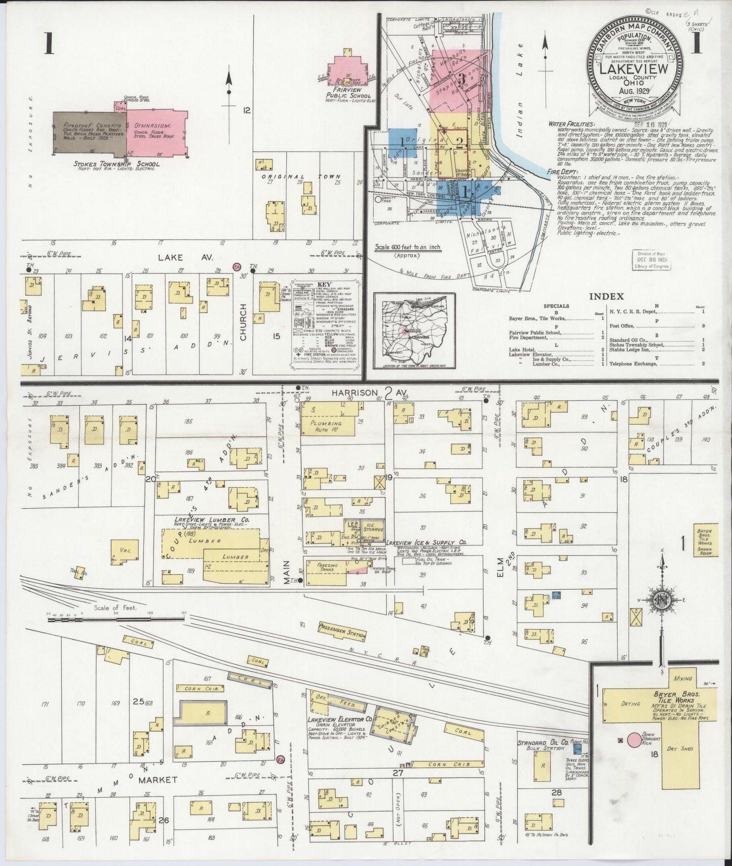 Sanborn Fire Insurance Map from Lakeview, Logan County, Ohio (1929), Sheet #0001 - Complete Map Set gallery image, historic Sanborn map, vintage wall art, Ohio Ohio