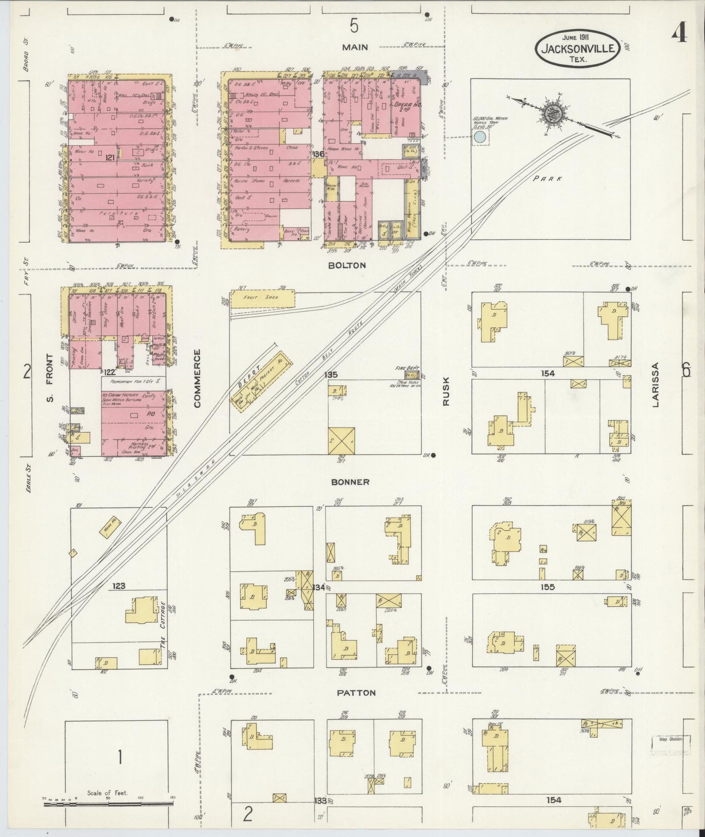 Sanborn Fire Insurance Map from Jacksonville, Cherokee County, Texas. (1911), Sheet 4 – Historic Sanborn Fire Insurance Map Print