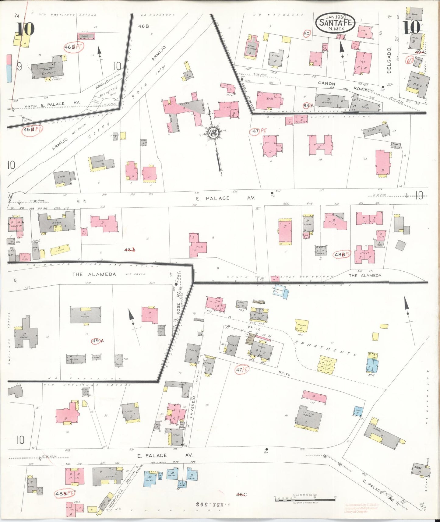 Sanborn Fire Insurance Map from Santa Fe, Santa Fe County, New Mexico (1948), Sheet #0010 - Complete Map Set gallery image, historic Sanborn map, vintage wall art, New Mexico New Mexico