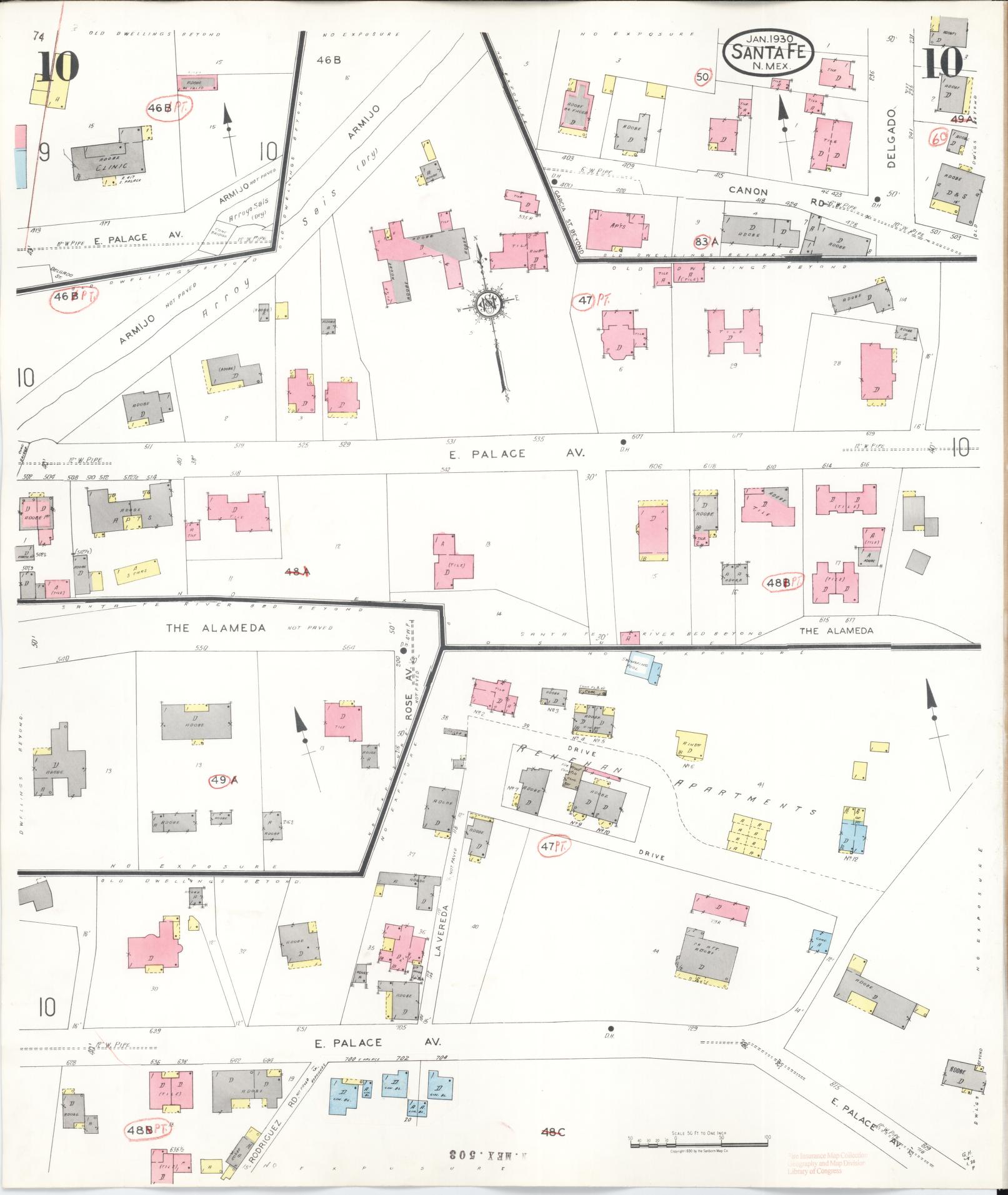 Sanborn Fire Insurance Map from Santa Fe, Santa Fe County, New Mexico (1948), Sheet #0010 - Complete Map Set gallery image, historic Sanborn map, vintage wall art, New Mexico New Mexico