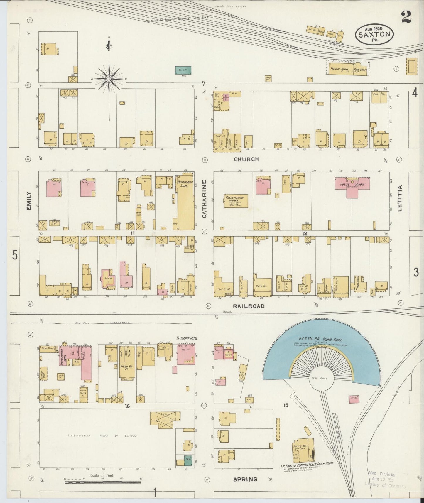 Sanborn Fire Insurance Map from Saxton, Bedford County, Pennsylvania (1905), Sheet #0002 - Complete Map Set gallery image, historic Sanborn map, vintage wall art, Pennsylvania Pennsylvania