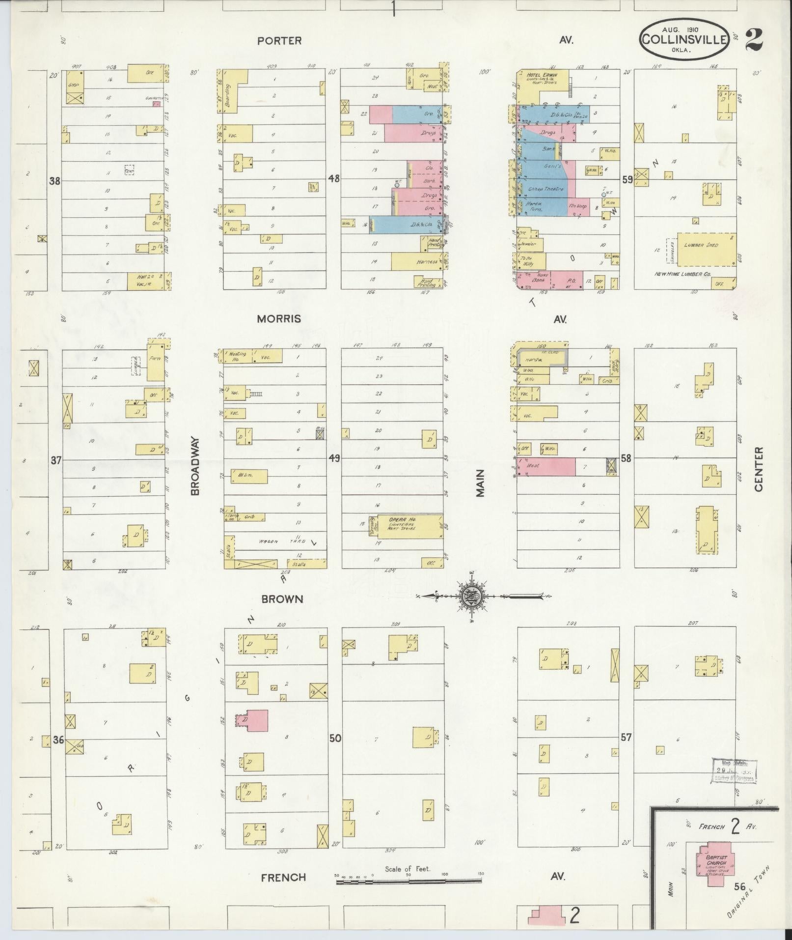 Sanborn Fire Insurance Map from Collinsville, Tulsa County, Oklahoma (1910), Sheet #0002 - Historic Sanborn Fire Insurance Map Print, vintage old map wall art, antique decor, genealogy gift, Oklahoma Oklahoma map