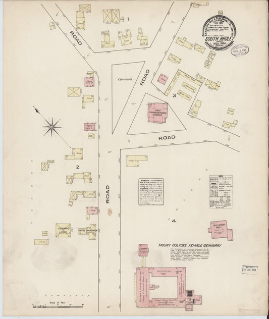 Sanborn Fire Insurance Map from South Hadley, Hampshire County, Massachusetts (1884), Sheet #0001 - Historic Sanborn Fire Insurance Map Print, vintage old map wall art, antique decor, genealogy gift, Massachusetts Massachusetts map