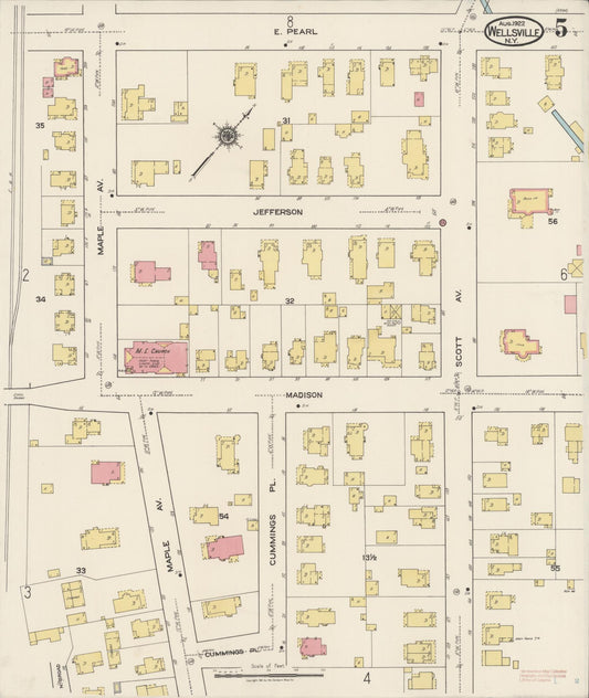 Sanborn Fire Insurance Map from Wellsville, Allegany County, New York (1922), Sheet #0005 - Historic Sanborn Fire Insurance Map Print, vintage old map wall art, antique decor, genealogy gift, New York New York map