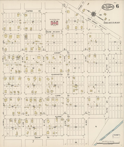 Sanborn Fire Insurance Map from El Campo, Wharton County, Texas (1922), Sheet #0006 - Historic Sanborn Fire Insurance Map Print, vintage old map wall art, antique decor, genealogy gift, Texas Texas map