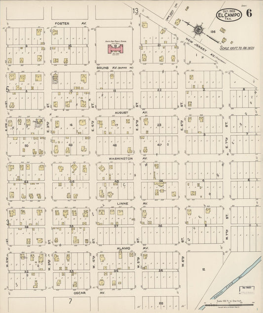 Sanborn Fire Insurance Map from El Campo, Wharton County, Texas (1922), Sheet #0006 - Historic Sanborn Fire Insurance Map Print, vintage old map wall art, antique decor, genealogy gift, Texas Texas map