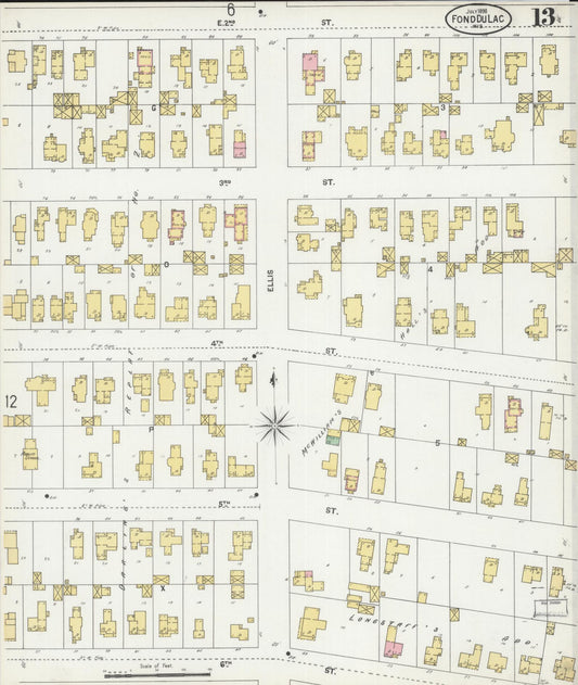 Sanborn Fire Insurance Map from Fond du Lac, Fond du Lac County, Wisconsin (1898), Sheet #0013 - Historic Sanborn Fire Insurance Map Print, vintage old map wall art, antique decor, genealogy gift, Wisconsin Wisconsin map