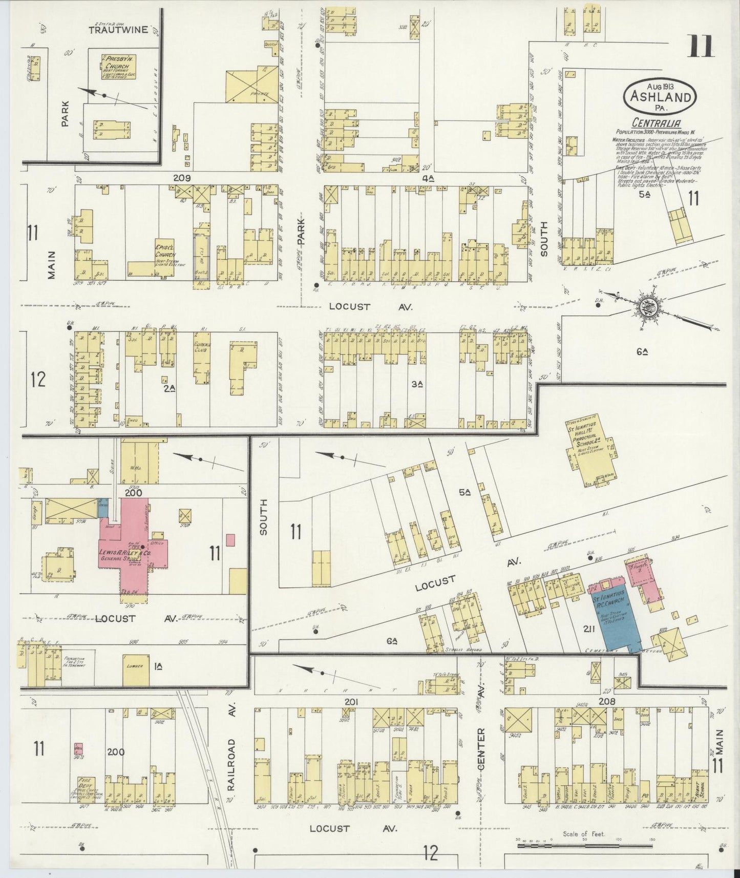 Sanborn Fire Insurance Map from Ashland, Schuylkill County, Pennsylvania (1913), Sheet #0011 - Historic Sanborn Fire Insurance Map Print, vintage old map wall art, antique decor, genealogy gift, Pennsylvania Pennsylvania map