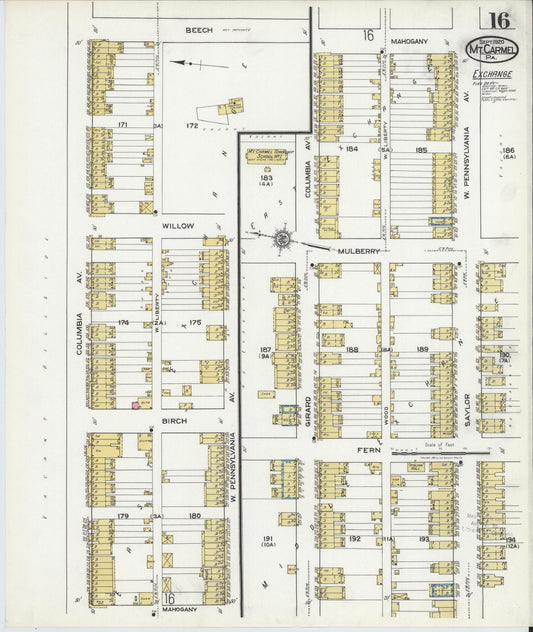 Sanborn Fire Insurance Map from Mount Carmel, Northumberland County, Pennsylvania (1920), Sheet #0016 - Historic Sanborn Fire Insurance Map Print, vintage old map wall art, antique decor, genealogy gift, Pennsylvania Pennsylvania map