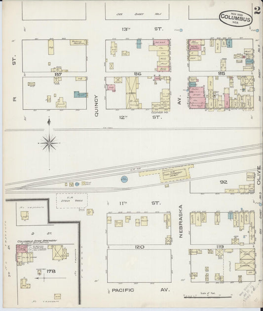 Sanborn Fire Insurance Map from Columbus, Platte County, Nebraska (1885), Sheet #0002 - Historic Sanborn Fire Insurance Map Print, vintage old map wall art, antique decor, genealogy gift, Nebraska Nebraska map