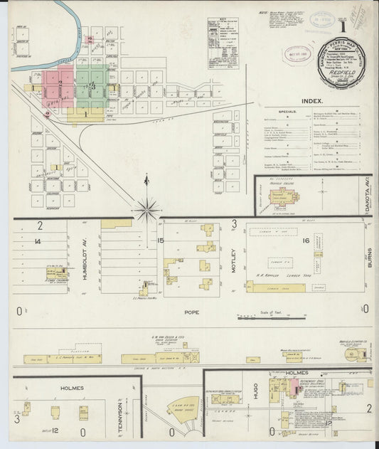 Sanborn Fire Insurance Map from Redfield, Spink County, South Dakota (1898), Sheet #0001 - Historic Sanborn Fire Insurance Map Print, vintage old map wall art, antique decor, genealogy gift, South Dakota South Dakota map