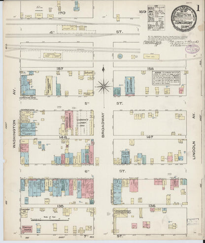 Sanborn Fire Insurance Map from Concordia, Cloud County, Kansas (1885), Sheet #0001 - Complete Map Set gallery image, historic Sanborn map, vintage wall art, Kansas Kansas