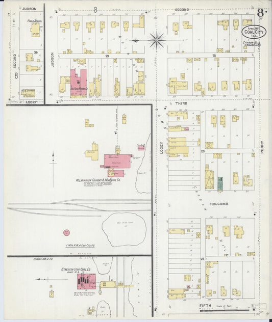 Sanborn Fire Insurance Map from Coal City, Grundy County, Illinois (1907), Sheet #0008 - Historic Sanborn Fire Insurance Map Print, vintage old map wall art, antique decor, genealogy gift, Illinois Illinois map