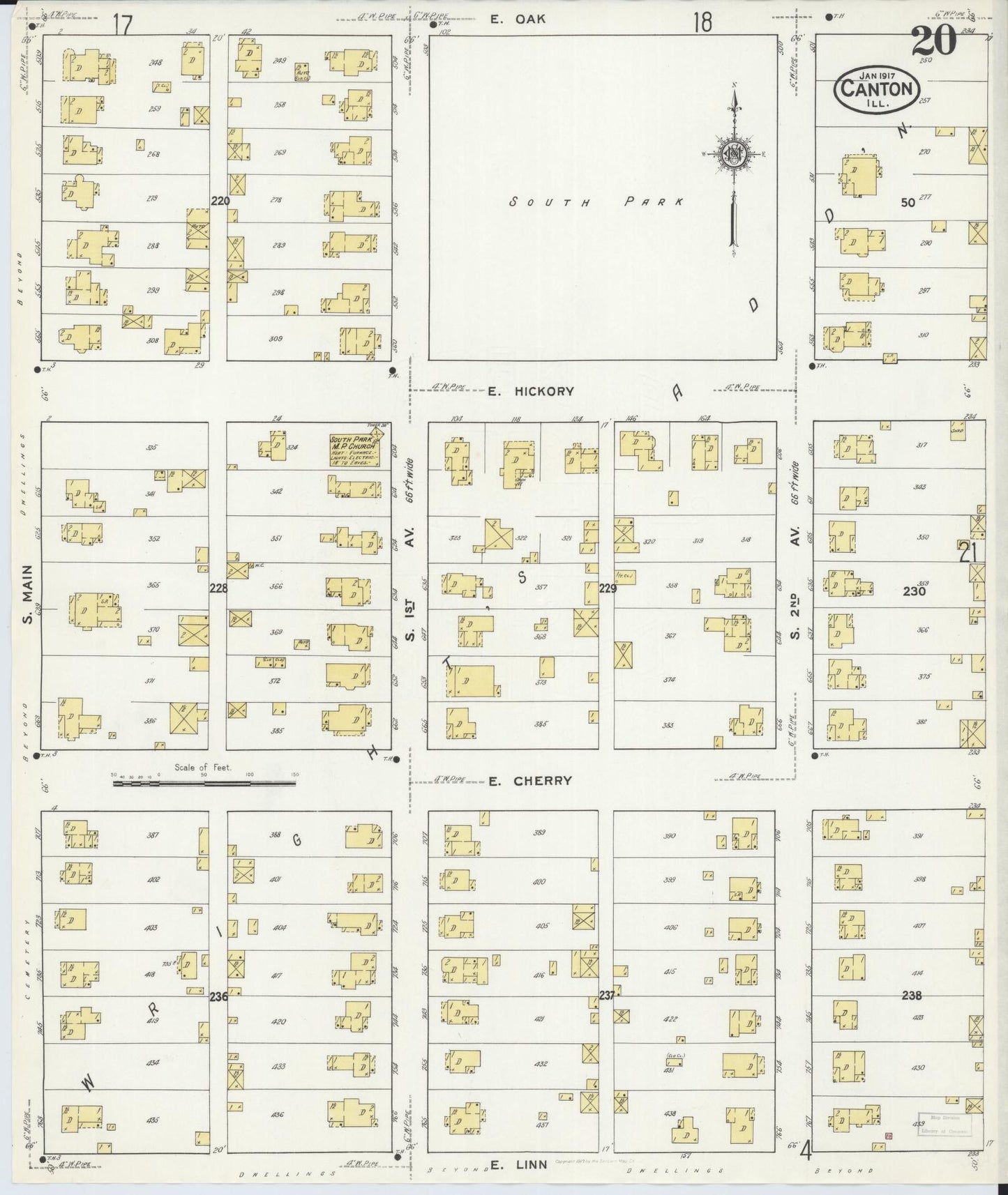 Sanborn Fire Insurance Map from Canton, Fulton County, Illinois (1917), Sheet #0020 - Historic Sanborn Fire Insurance Map Print, vintage old map wall art, antique decor, genealogy gift, Illinois Illinois map