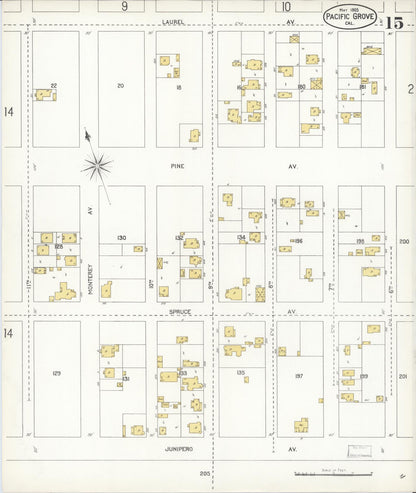 Sanborn Fire Insurance Map from Pacific Grove, Monterey County, California (1905), Sheet #0015 - Complete Map Set gallery image, historic Sanborn map, vintage wall art, California California