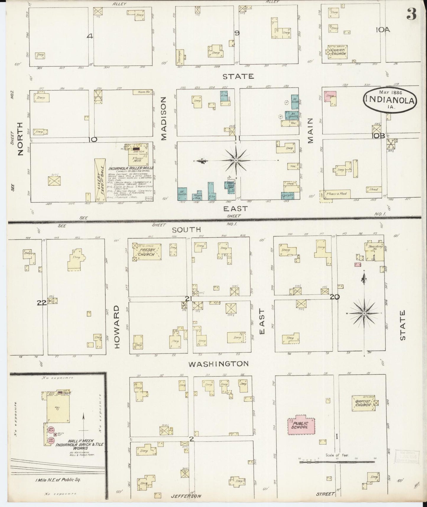 Sanborn Fire Insurance Map from Indianola, Warren County, Iowa (1886), Sheet #0003 - Historic Sanborn Fire Insurance Map Print, vintage old map wall art