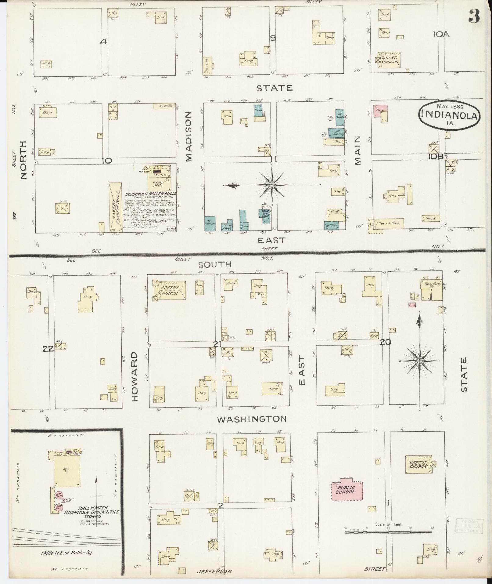 Sanborn Fire Insurance Map from Indianola, Warren County, Iowa (1886), Sheet #0003 - Historic Sanborn Fire Insurance Map Print, vintage old map wall art
