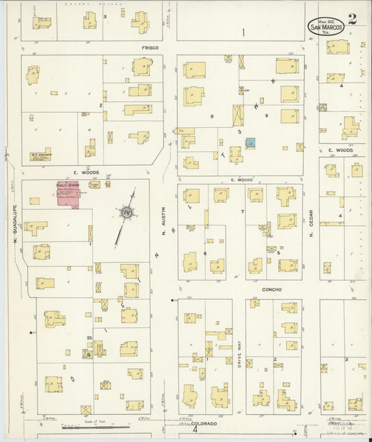 Sanborn Fire Insurance Map from San Marcos, Hays County, Texas (1912), Sheet #0002 - Historic Sanborn Fire Insurance Map Print, vintage old map wall art, antique decor, genealogy gift, Texas Texas map