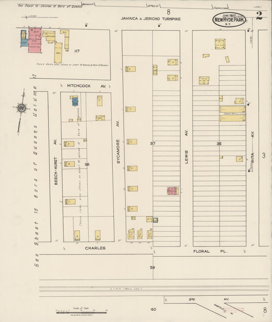 Sanborn Fire Insurance Map from New Hyde Park, Nassau County, New York (1922), Sheet #0002 - Historic Sanborn Fire Insurance Map Print, vintage old map wall art, antique decor, genealogy gift, New York New York map