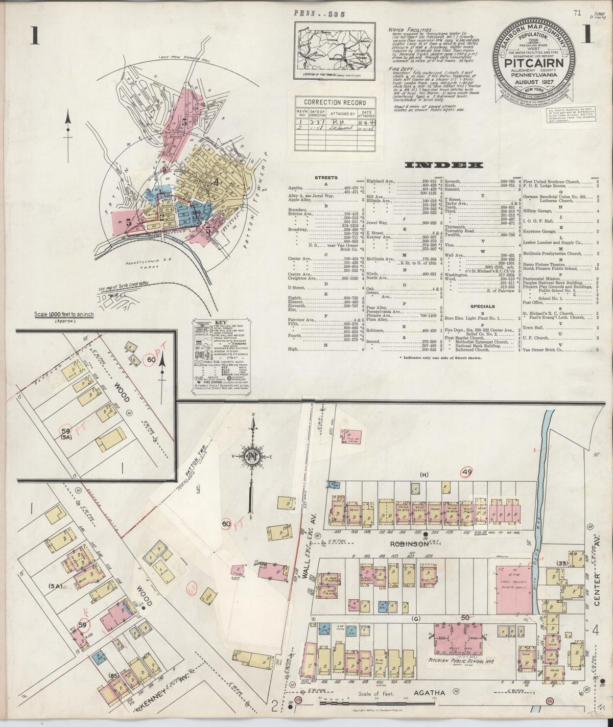 Sanborn Fire Insurance Map from Pitcairn, Allegheny County, Pennsylvania (1948), Sheet #0001 - Historic Sanborn Fire Insurance Map Print, vintage old map wall art, antique decor, genealogy gift, Pennsylvania Pennsylvania map