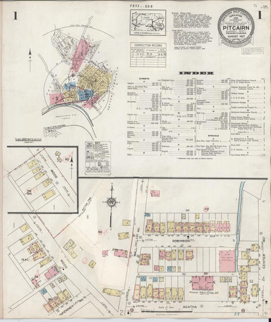 Sanborn Fire Insurance Map from Pitcairn, Allegheny County, Pennsylvania (1948), Sheet #0001 - Historic Sanborn Fire Insurance Map Print, vintage old map wall art, antique decor, genealogy gift, Pennsylvania Pennsylvania map