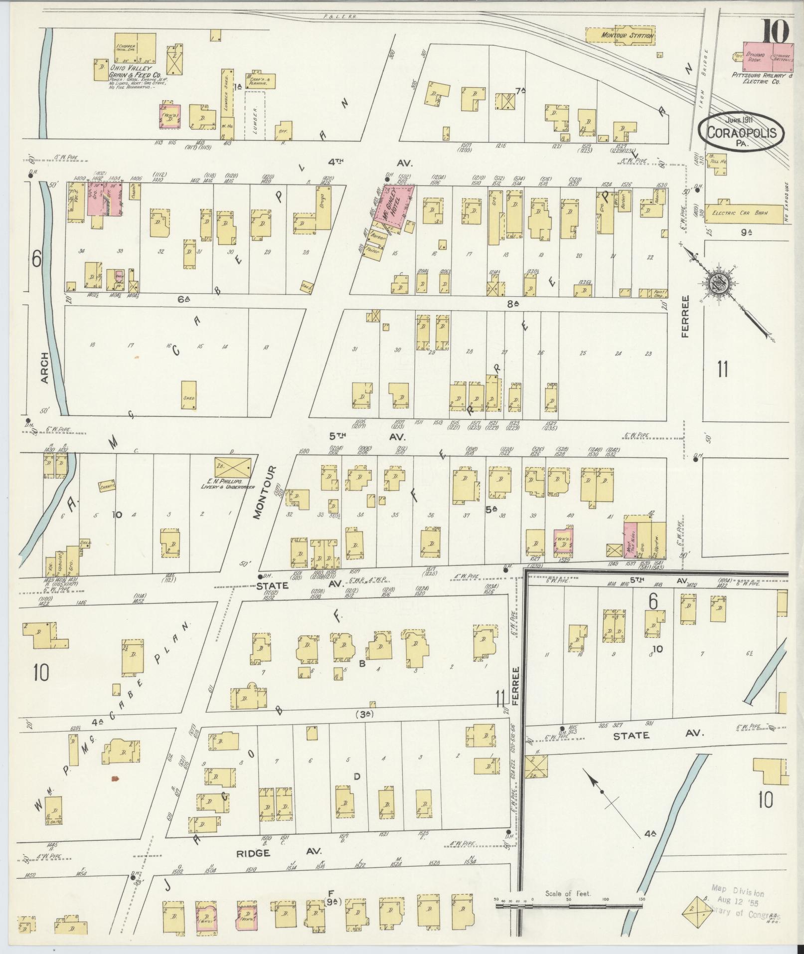 Sanborn Fire Insurance Map from Coraopolis, Allegheny County, Pennsylvania (1911), Sheet #0010 - Historic Sanborn Fire Insurance Map Print, vintage old map wall art, antique decor, genealogy gift, Pennsylvania Pennsylvania map