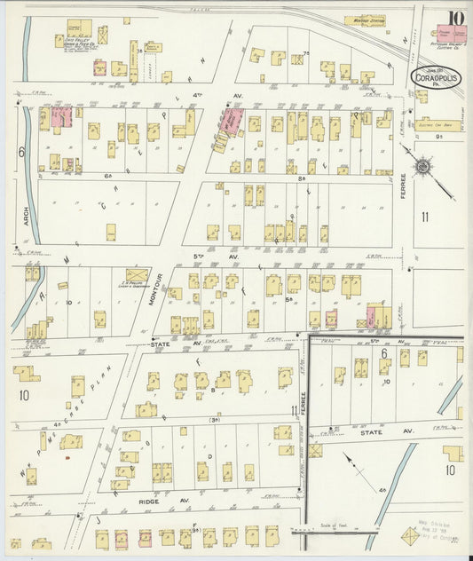 Sanborn Fire Insurance Map from Coraopolis, Allegheny County, Pennsylvania (1911), Sheet #0010 - Historic Sanborn Fire Insurance Map Print, vintage old map wall art, antique decor, genealogy gift, Pennsylvania Pennsylvania map
