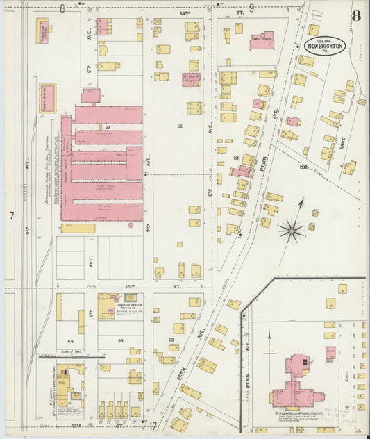 Sanborn Fire Insurance Map from New Brighton, Beaver County, Pennsylvania (1906), Sheet #0008 - Historic Sanborn Fire Insurance Map Print, vintage old map wall art, antique decor, genealogy gift, Pennsylvania Pennsylvania map