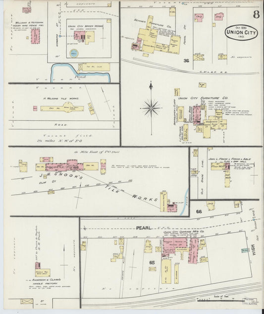 Sanborn Fire Insurance Map from Union City, Randolph County, Indiana (1890), Sheet #0008 - Historic Sanborn Fire Insurance Map Print, vintage old map wall art, antique decor, genealogy gift, Indiana Indiana map