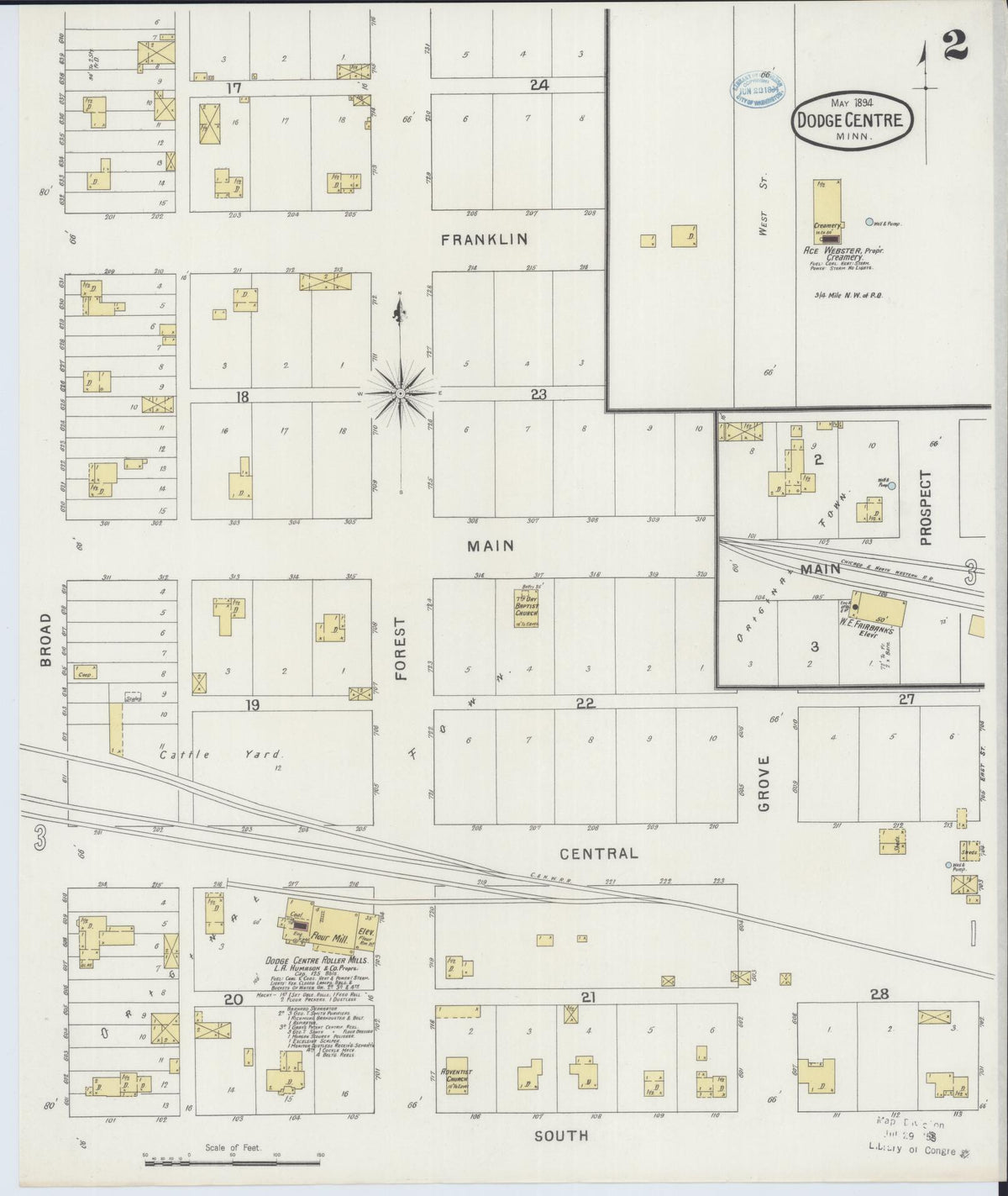 Sanborn Fire Insurance Map from Dodge Center, Dodge County, Minnesota (1894), Sheet #0002 - Complete Map Set gallery image, historic Sanborn map, vintage wall art, Minnesota Minnesota