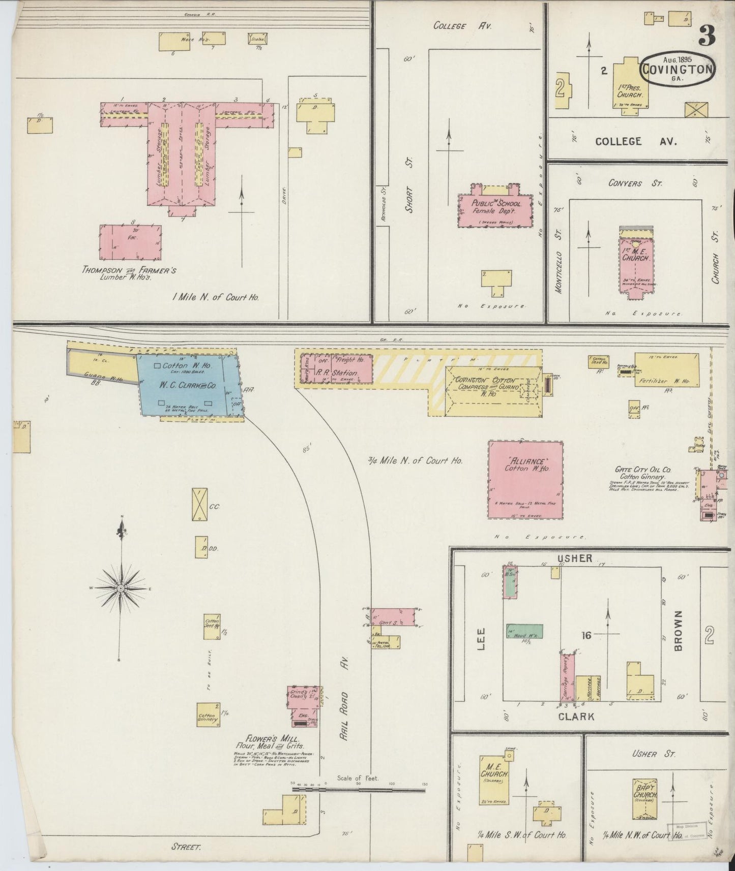 Sanborn Fire Insurance Map from Covington, Newton County, Georgia (1895), Sheet #0003 - Complete Map Set gallery image, historic Sanborn map, vintage wall art, Georgia Georgia