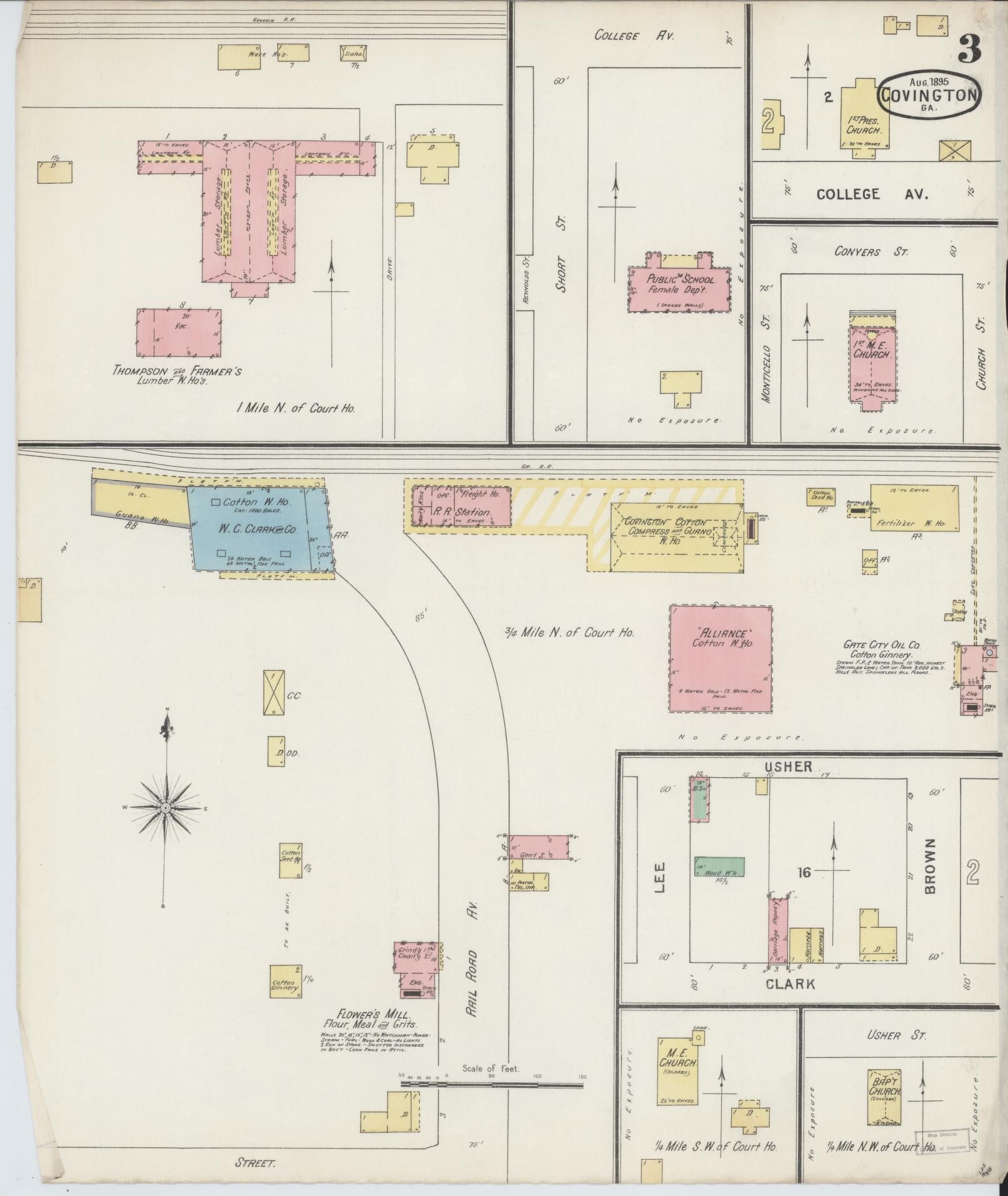 Sanborn Fire Insurance Map from Covington, Newton County, Georgia (1895), Sheet #0003 - Complete Map Set gallery image, historic Sanborn map, vintage wall art, Georgia Georgia