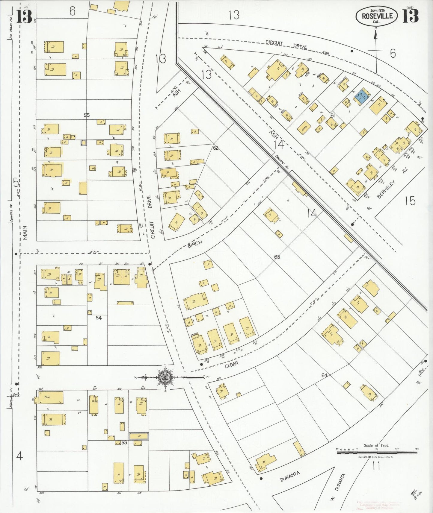 Sanborn Fire Insurance Map from Roseville, Placer County, California (1925), Sheet #0013 - Complete Map Set gallery image, historic Sanborn map, vintage wall art, California California