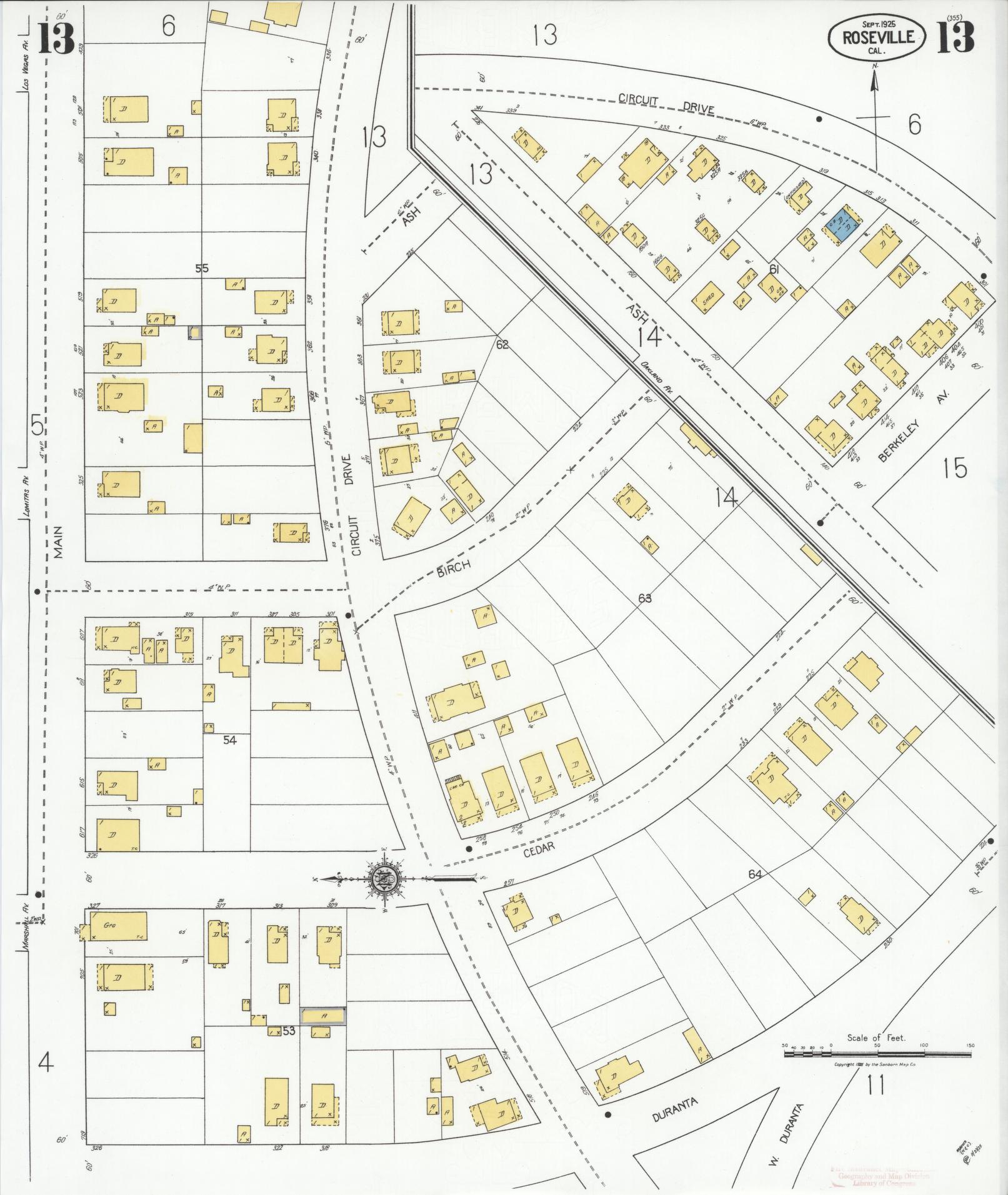 Sanborn Fire Insurance Map from Roseville, Placer County, California (1925), Sheet #0013 - Complete Map Set gallery image, historic Sanborn map, vintage wall art, California California