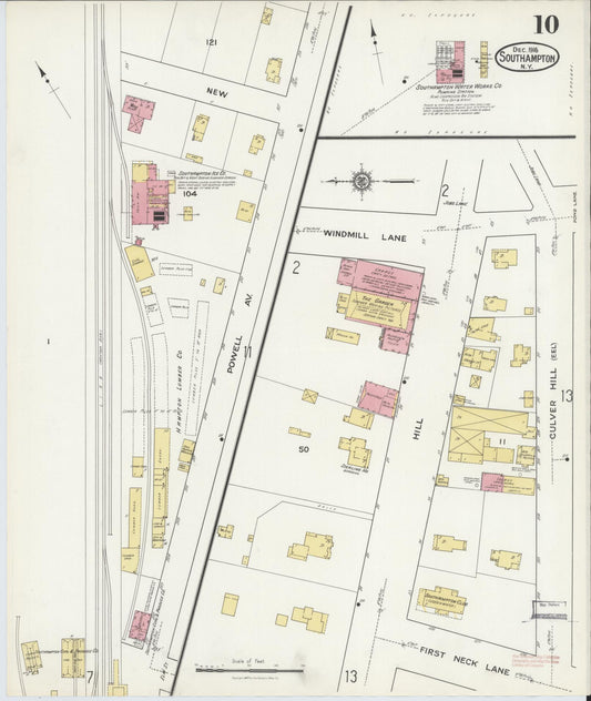 Sanborn Fire Insurance Map from Southampton, Suffolk County, New York (1916), Sheet #0010 - Historic Sanborn Fire Insurance Map Print, vintage old map wall art, antique decor, genealogy gift, New York New York map