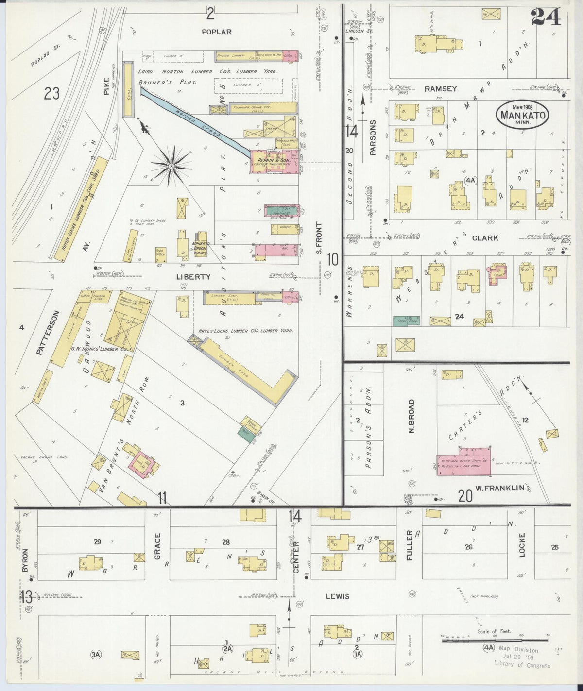 Sanborn Fire Insurance Map from Mankato, Blue Earth County, Minnesota (1908), Sheet #0024 - Historic Sanborn Fire Insurance Map Print, vintage old map wall art, antique decor, genealogy gift, Minnesota Minnesota map